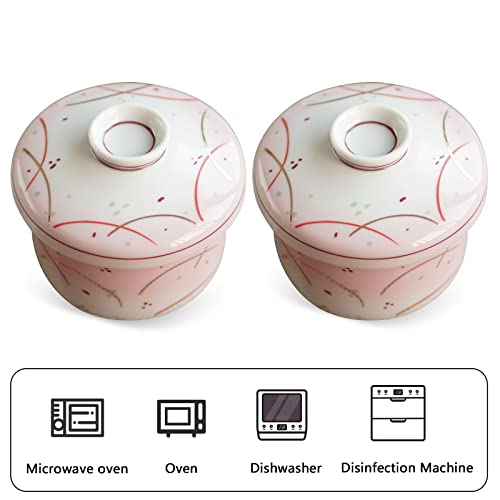 Cinf Japanese Snack 6 Oz Set Of 2 Stew Pot With Lid Steam Cuisine Ceramic Serving Soup Bowls Custard Bowl Cup For Egg Vegetable #TOP2