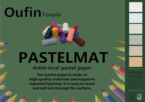 Oufin Youpin Pastelmat Glued Pad - Palette No. 1 - (8.35.8Inches) 21x 14.8 cm - 350g - 12 Sheets - White Sky Blue Sky Green Sky Grey Flesh Tone Straw Yellow