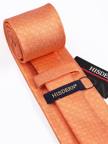 Image of HISDERN Mens Ties Set Stripe Plaid Ties for Men and Pocket Square Cufflinks Formal Silk Necktie Wedding Business
