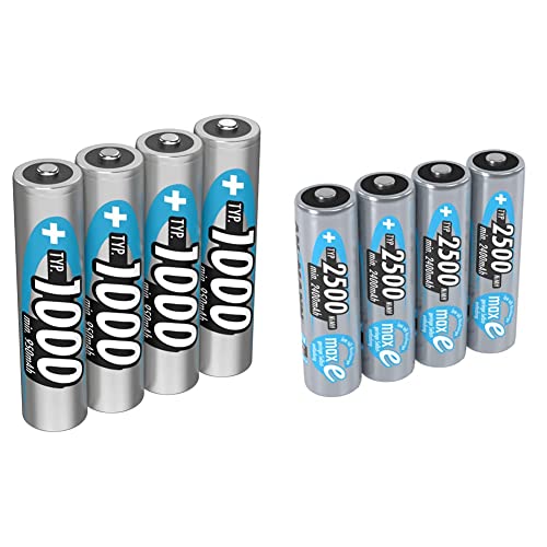 ANSMANN Akku AAA Micro Typ 1000mAh - 1,2V - Leistungsstarke NiMH AAA Akkus - 4 Stück & Akku AA 2500 mAh NiMH 1,2 V (4 Stück) - Mignon AA Batterien wiederaufladbar, maxE geringe Selbstentladung Cover