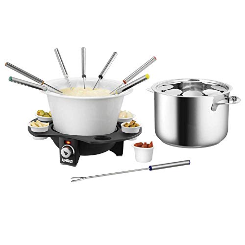 UNOLD 48645 Fondue-Elegance - Elektro-Fondue-Set, Wechseltopf (Edelstahl/Keramik), für 8 Personen, für Fleischfondue mit Öl/Bouillon und Schokoladen- oder Käsefondue – Bild 2