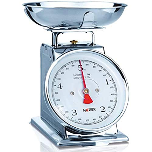 Haeger KS-MEC.005A Báscula Mecánica de Cocina Grandmother con Capacidad de 5Kg, Cuerpo de Acero Inoxidable, Graduación en Gramos