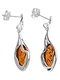 Sterling Silver Teardrop Baltic Honey Dangly/Dangle Drop Amber Earrings for Women/Ladies/Girls - 925 Sterling Silver - Unusual Fancy Cognac Amber Jewellery. 080436 - Image 3