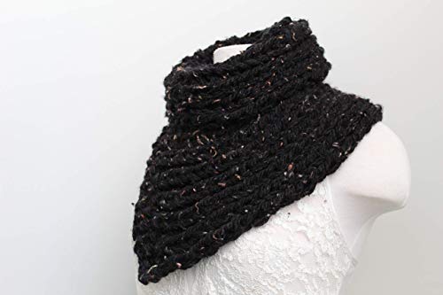 Split Cowl Knit Black Tweed Scarf3