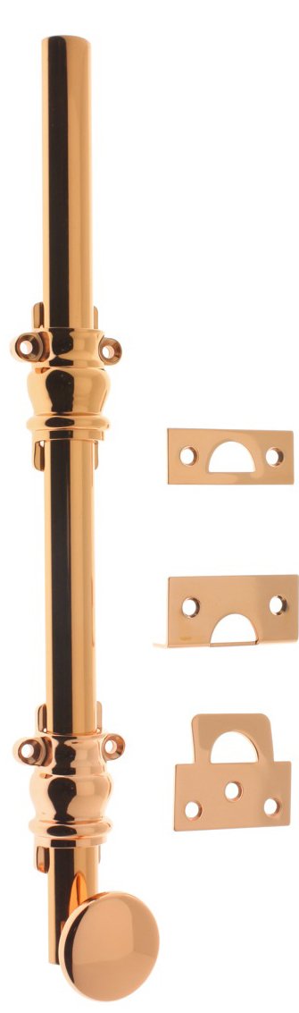 idh by St. Simons 11200-008 Premium Quality Solid Brass Round Knob Ornamental Surface Bolt with 2" Barrel Guide, 8", Bright Copper