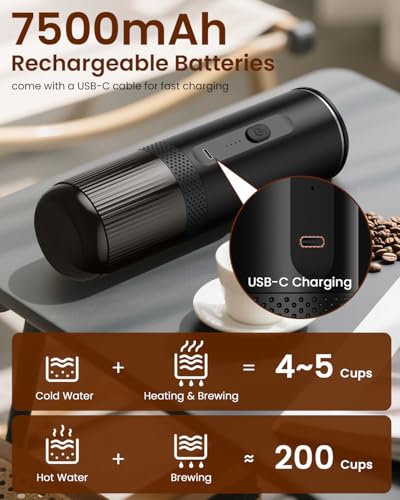 Image of Portable Espresso Maker, Electric Espresso Machine for Travel, Camping, Rechargeable USB-C Mini Coffee Maker for NS Capsule Pods and Ground Coffee, Matte Black