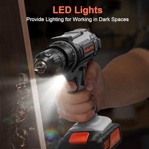 Image of Cordless Drill Set, 20V Power Drill with Power Pack 2.0Ah and Charger, 3 /8-Inch Keyless Chuck Electric drill, 25+1 Position, 42pcs Drilldriver Bits /Screws for DIY Projects (Black Grey)