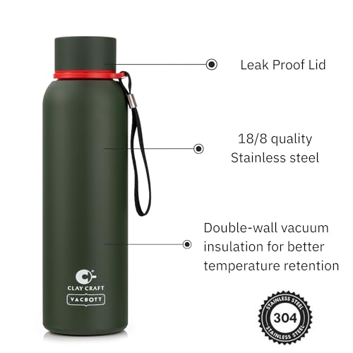 Image of CLAY CRAFT VACBOTT Everest Hike Double Wall|18 Hours Hot and 24 Hours|Cold Water Bottle Vacuum Insulated Flask Bottle 700ml|Leak Proof|BPA-Free| BIS Certified| Made in India|1 Year Limited Warranty