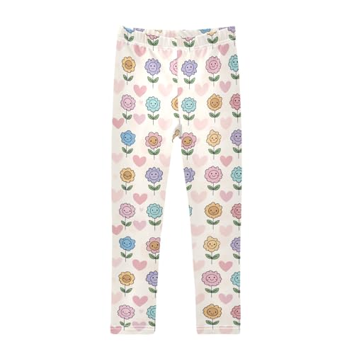 senya Girls Printed Leggings Yoga Pants Flowers Heart-Shaped Pattern for Kids in 4t to 10 Years, 4T