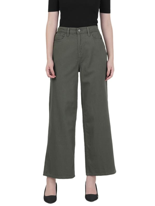 Image of GO COLORS Soft Cotton-Tencel Blend Twill Wide Pants Full Length for Women| Breathable, High Rise