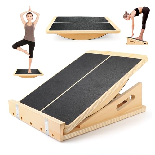 Charmofun 2-en-1 Planche Inclinée & Planche D'équilibre, Slant Board Réglable à 4 Angles,...