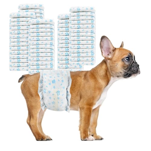 Image of Disposable Dog Diapers Male 96 Count Belly Bands for Bale Dogs (Waist 15.8-20 in M) Super Absorbent Small Doggie Diapers for Heat Excitable Urination or Incontinence - Blue