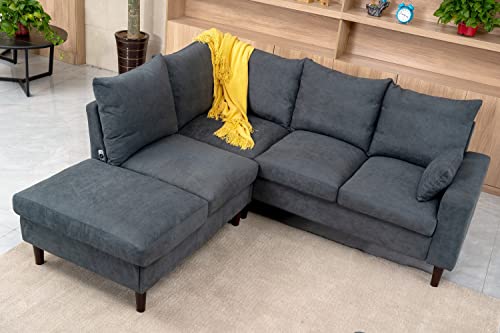 Panana Sectional Sofa ModernLarge 5 Seater L Shape Corner Chaise Sofa Sectional Sofa Couch for Apartment Sectional Set with USB Port Chaise, Grey (FRSX9071GY2CC000-RUQI) - Image 5