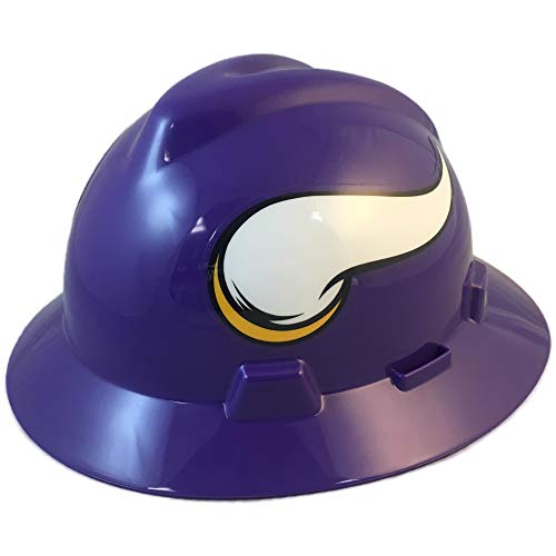 MSA 10194772 Minnesota Vikings NFL V-Gard Full Brim Hard Hat with Fas-Trac III Ratchet Suspension | Polyethylene Shell, Superior Impact Protection, Self Adjusting Crown Straps - Standard Size