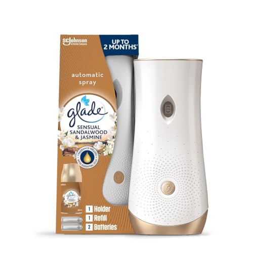 Glade Automatic Spray Diffuseur - Infusé Aux Huiles Essentielles - Jusqu'à 2 Mois De Parfum - Sensual Sandalwood et Jasmine - 1 Diffuseur et 1 Recharge
