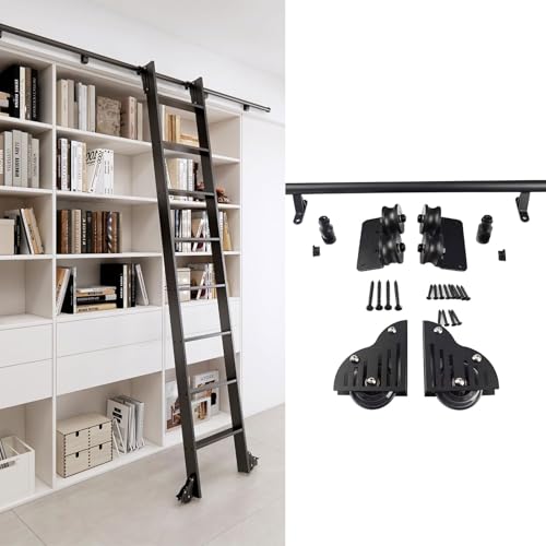 Solution de rangement mobile échelle roulante noire kit rails réglables 6m