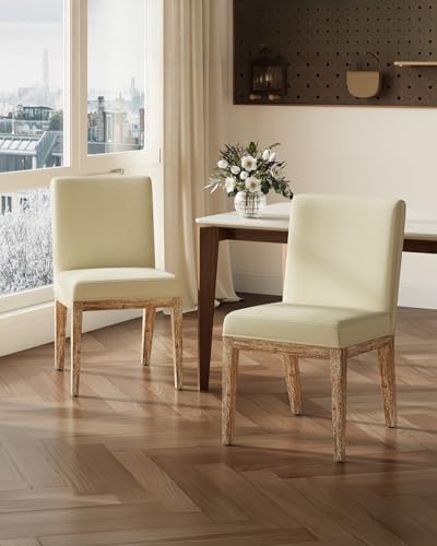 Image of Dining Chairs Set of 6, Modern Fabric Upholstered Dining Room Chair, Farmhouse Kitchen Chair for Restaurant Living Room, Beige