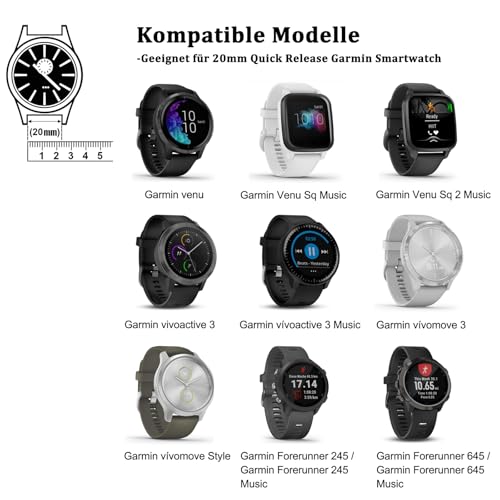 AK Armband f&uuml;r Garmin Venu/Venu Sq 2/Venu 2 Plus, 20mm Quick Release Verstellbar Nylon Armb&auml;nder f&uuml;r Garmin Venu/Vivoactive 3/Forerunner 645/245 Music Erstzarmband f&uuml;r Damen Herren