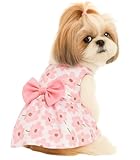 KUTKUT Floral Pattern Dog Dress with Lovely Bow Pet Apparel Dog Clothes for Small Breed Dogs and Cats | Puppy Summer Dress | Dogs and Cats Birthday Pet Apparel Dresses (Size:L, Bust:42cm, Length:32cm)