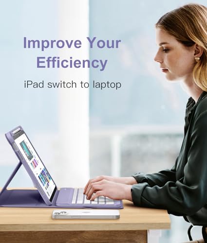 Image of Hamile for iPad 11th 10th Generation Case with Keyboard - 7 Colors Backlit Wireless Detachable Folio Keyboard Cover with Pencil Holder for iPad 11-inch A16 2025 10th Gen 10.9 Inch 2022 (Lavender)