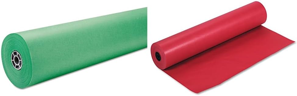 Rainbow Colored 36" x 1000' Kraft Duo-Finish Paper, Brite Green & Scarlet, 1 Roll Each