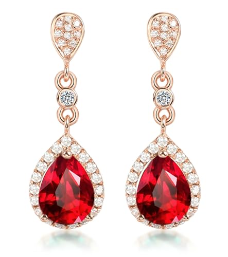 AMDXD Pendientes de oro rosa de 18 quilates Au750 para mujer, vintage, auténticos, creados en laboratorio, con corazón de rubí, talla redonda, color rojo, con moissanita, oro 750, Oro rosa de 18