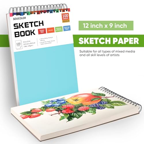 Image of Soucolor Sketch Book 9x12,Thick Drawing Paper Pad School Art Supplies