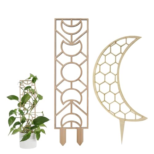 AEIOPRS Decorify Rankhilfe Zimmerpflanzen 2 Stück Rankgitter Holz Pflanzenstütze 5mm Rankhilfen für Kletterpflanzen Pflanzengitter für Topfpflanzen 30cm Mondfenster/Mondwabe Natur
