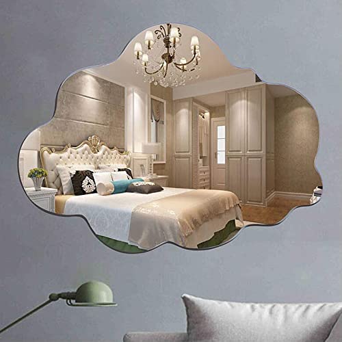 Espejo de maquillaje moderno sin marco, autoadhesivo, creativo, decorativo, para baño, sala de estar, entrada, pasillo, tocador, forma irregular, 70 x 52 cm