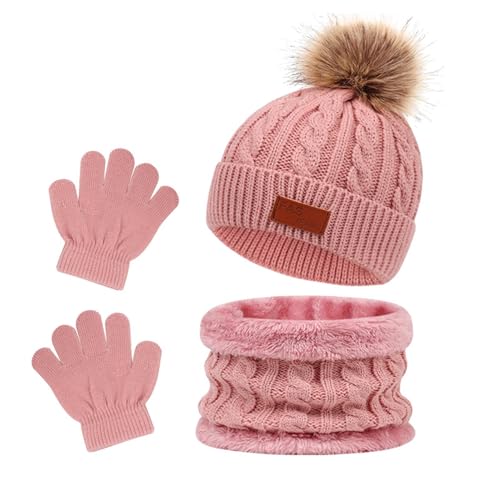 Juego de gorro y guantes para niños con bufanda de punto para el invierno