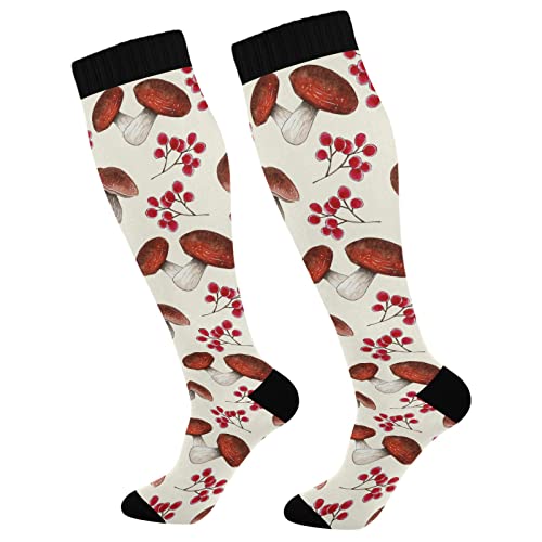 Wusikd Watercolor Mushrooms Compression Socks for Women and Men Circulation Forest Long Socks for Athletic Running 1