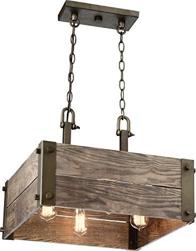 Image of Nuvo 60 /6422 Winchester 4-Light Square Pendant, Bronze & Aged-Wood Finish