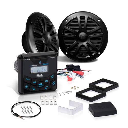 BOSS Audio Systems MCKGB450B.6 6.5 Inch Speakers & Marine Boat Gauge Stereo - Bluetooth Head Unit, No CD DVD Player, AM/FM Radio Receiver, NOAA Weather Band, IPX6 Weatherproof, USB