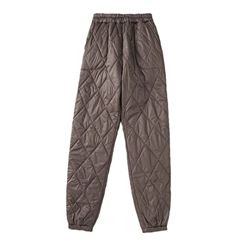 Pantalon en duvet pour femme taille haute élastique marron chaud léger