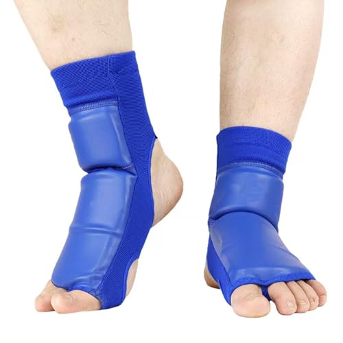 Taekwondo Foot Protector Sparring Gear Muay Thai Ankle Support Non Slip Sole Flexible Movement Pu Material Leather with Tear Endurance Blue XL