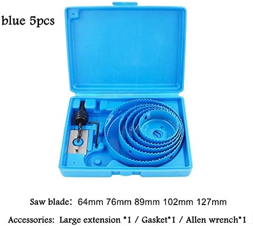 DIY Hole Saw Bit Cutting Set Kit -Core Drill Bit Set 19-127mm Hole Cutter Set for Plasterboard Ceiling Woodworking Hole Saw Kit Drill Bits Thin (Color : Blue 5PCS)
