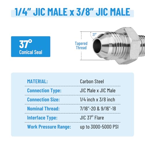 Image of 10 Pack Hydraulic Adapter Fittings: 1 /4 inch JIC Male x 3 /8 inch JIC Male