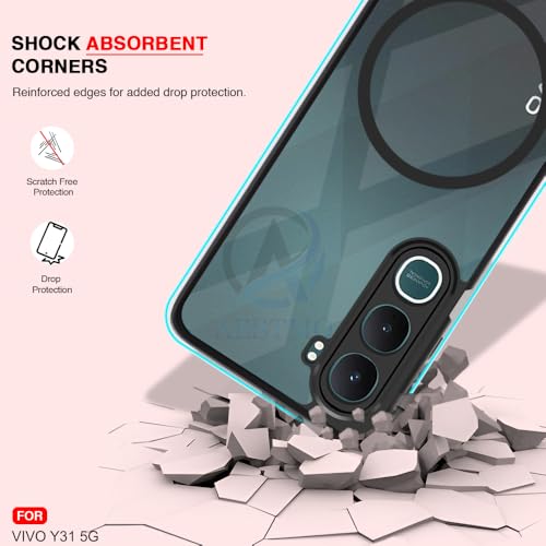 Image of AESTMO Vivo Y31 5G Back Cover | 360 Protection | Crystal Clear Hard Back Transparent | Compatible with MagSafe Accessories (PC+TPU, Black Bumper)
