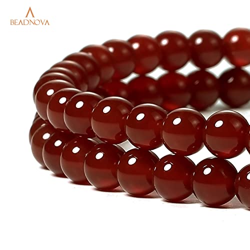 Image of BEADNOVA Red Agate Beads Natural Crystal Beads Stone Gemstone Round Loose Energy Healing with Crystal Stretch Cord for Jewelry Making (6mm, 62-64pcs)