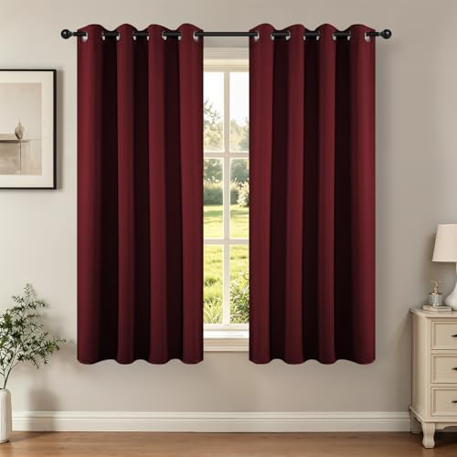 Image of Joydeco Blackout Curtains 72 inches Long 2 Panels Set, Thermal Insulated Long Curtains 2 Burg, Room Darkening Grommet Drapes for Bedroom Living Room Windows (W42 x L72 Inch, Burgundy Red)