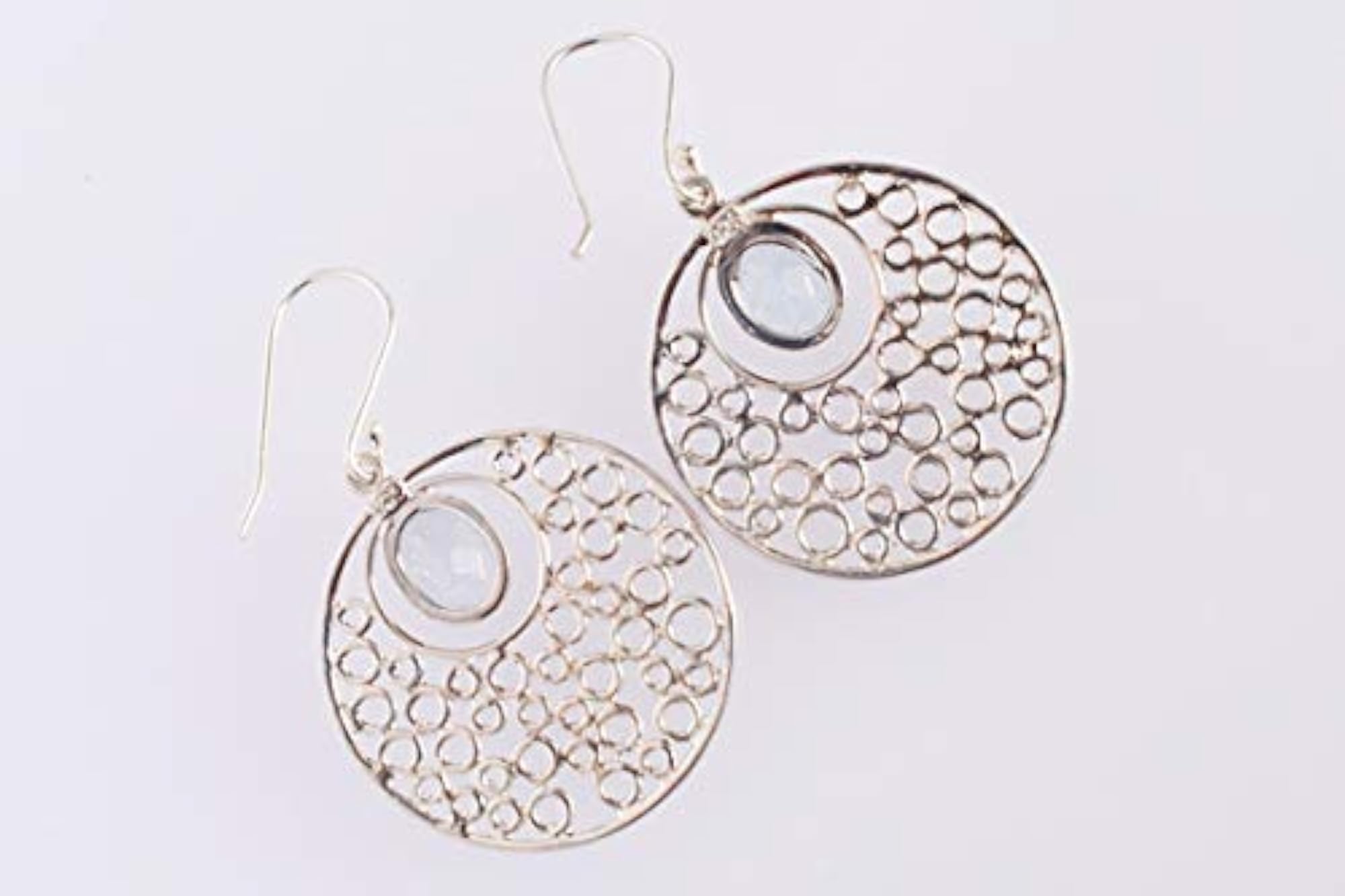 Women's Blue Topaz Oval Dangle Earrings, Rhodium Plated
