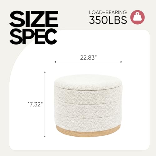 Image of Round Storage Ottoman with Tray, Chenille Folding Foot Rest Coffee tabele for Living Room Bedroom Dorm,Wood Grain Leather
