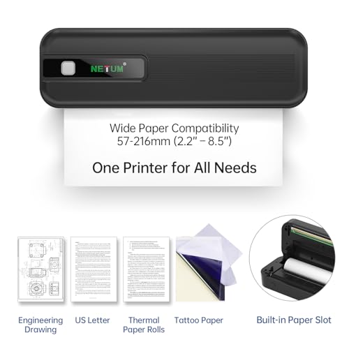 Image of NETUM P801X Portable Thermal Printer, Wireless Bluetooth & Inkless, Smudge Free Printing, Supports 8.5 inchx11 inch US Letter & A4, for iOS, Android & PC, Home Office, Travel, Mobile Printing, Black