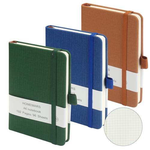 HOMEMARS Taccuino, Quadretti, Notebook, Taccuino a6, Confezione da 3 Diario, Taccuino Tascabile, 192Pagine, Diario di Viaggio, Verde Marrone Blu,14,4 cm x 9,6 cm