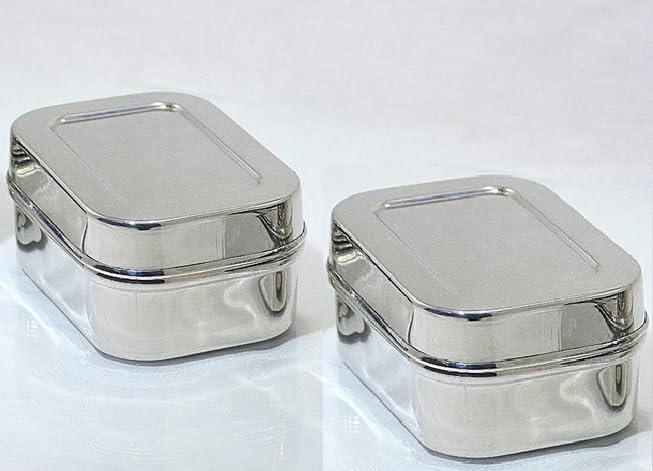 Stainless Steel Rectangular Containers Set of 2 | 250ml Airtight Kids Tiffin for School & Office,Picnic,Carry on Go |Multipurpose Food Storage for Salad, Namkeen (11cm*7.7cm*4.7cm)-image-12