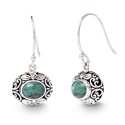 WILLOWBIRD Oxidized Sterling Silver Round Simulated Turquoise Filigree Dangle French Wire Earrings for Women