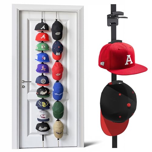 Aoodaily Hat Rack for Door - Two-Way Hanging Caps with Display Hooks and Hanger, Hat Organizer for Baseball Caps, Over the Door Hat Storage Organizer for Bedroom, Entrance or Garage Doors - 2 Packs