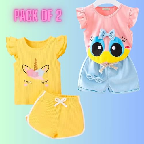 Image of 4YOU DRESSES Beautiful Cotton Blend Fabric Top and Shorts For Girls(Pack Of 2)