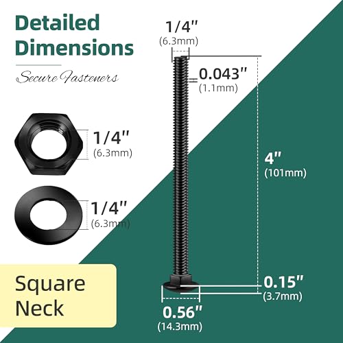 Image of (14 Sets) 1 /4-20 x 4 Carriage Bolts with Nuts and Washers, 304 Stainless Steel Round Head Square Neck 1 /4 Carriage Bolts Screws, Full Thread Black Oxided for Outdoor