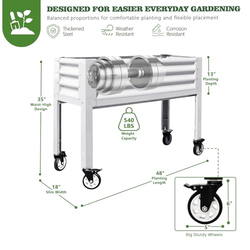 Image of Anleolife Rolling Elevated Raised Garden Bed with Wheels, Antique White